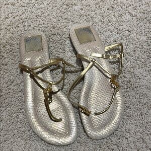Tory Burch Gold Sandals with Elegant Bow Accents